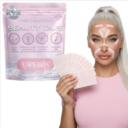 TapeTox Gesichts-Tape für Falten – 160 vorgeschnittene Faltpflaster für Stirn, Krähenfüße, Lachfalten – Nacht-Lifting-Tape – Latexfrei, ungiftig – Falten glätten