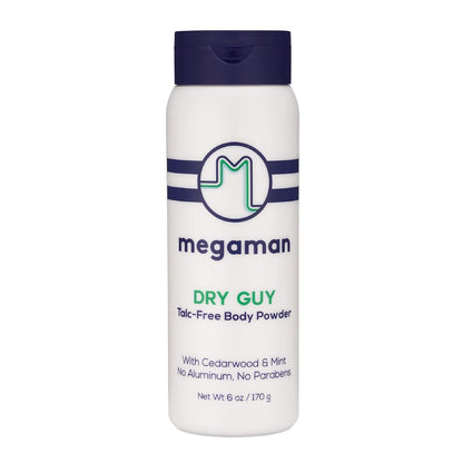 Megaman Schweißabsorbierendes Körperpuder - Dry Guy | Verhindert Scheuern & Geruch | Leisten-, Körper-, Fußpuder & mehr | Talkumfrei, Natürlich | 170 g