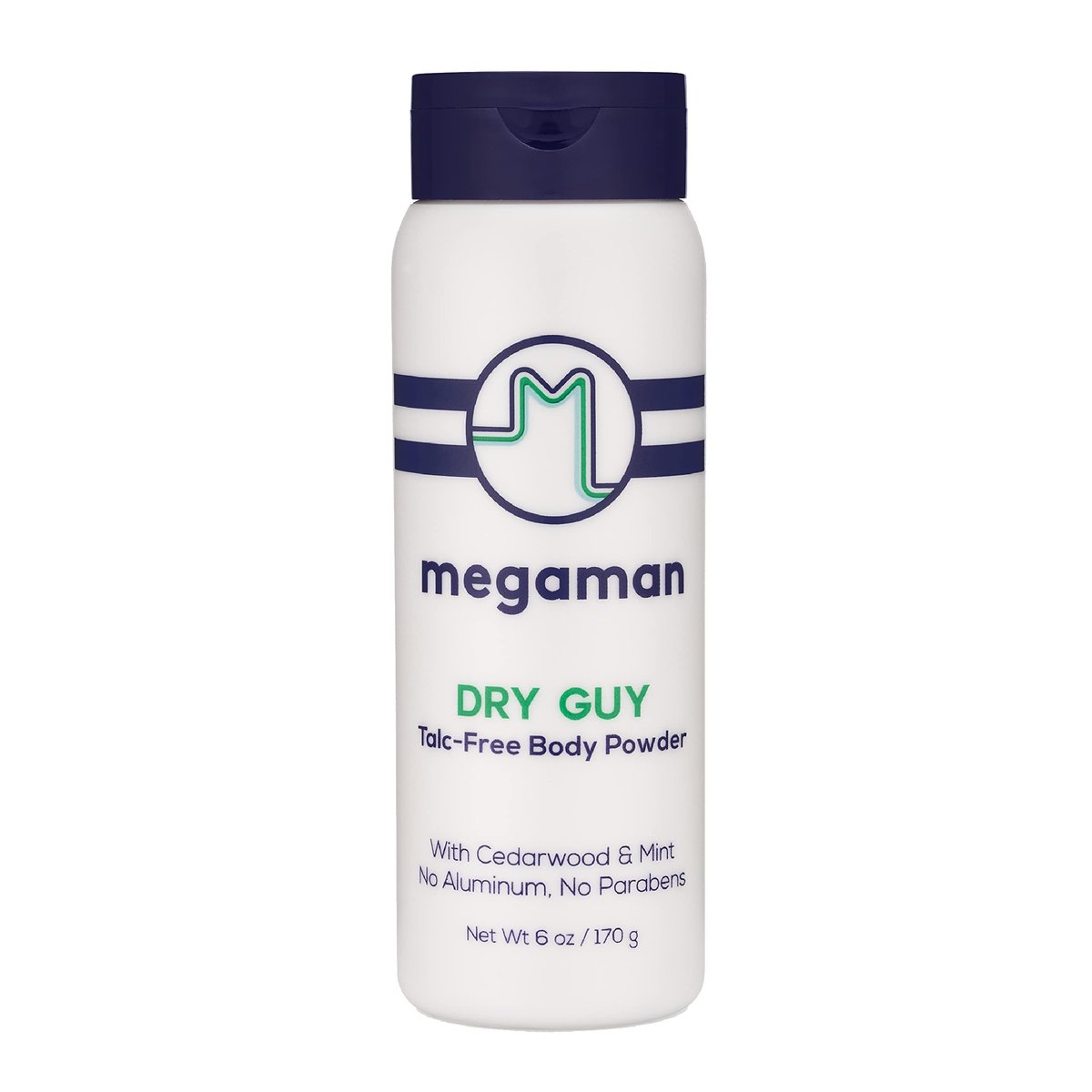 Megaman Schweißabsorbierendes Körperpuder - Dry Guy | Verhindert Scheuern & Geruch | Leisten-, Körper-, Fußpuder & mehr | Talkumfrei, Natürlich | 170 g