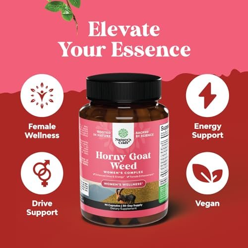 Horny Goat Weed für Frauen – Pflanzliches Hormon-Gleichgewicht, Stimmungsunterstützung & allgemeines Wohlbefinden – mit Maca-Wurzel & Tribulus Terrestris – 90 Kapseln