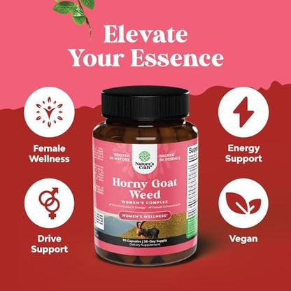 Horny Goat Weed für Frauen – Pflanzliches Hormon-Gleichgewicht, Stimmungsunterstützung & allgemeines Wohlbefinden – mit Maca-Wurzel & Tribulus Terrestris – 90 Kapseln