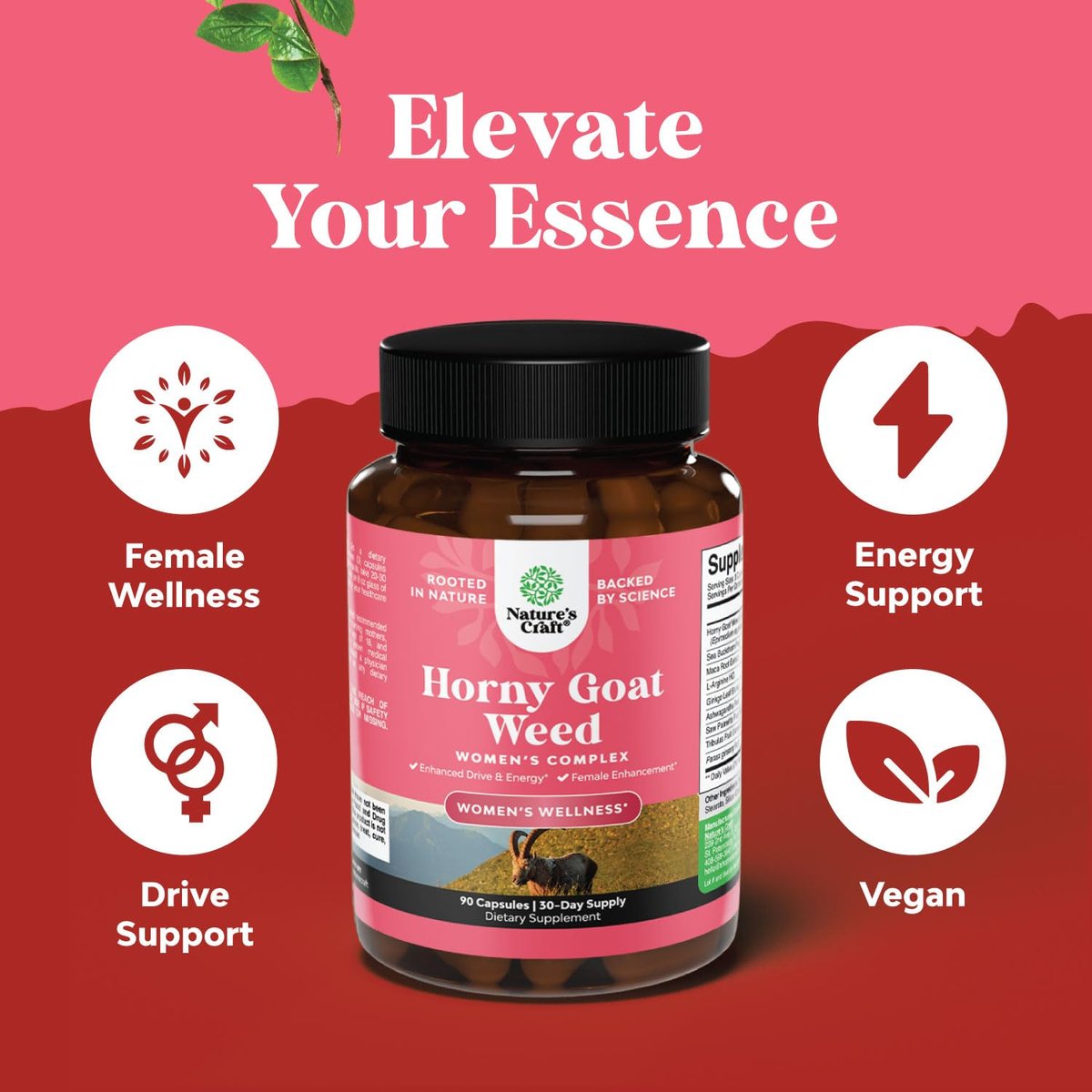 Horny Goat Weed für Frauen – Pflanzliches Hormon-Gleichgewicht, Stimmungsunterstützung & allgemeines Wohlbefinden – mit Maca-Wurzel & Tribulus Terrestris – 90 Kapseln