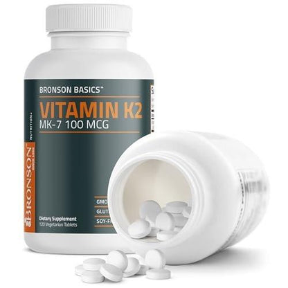Bronson Vitamin K2 MK-7 100 MCG – Knochenunterstützung, MK7 Menaquinon, Non-GMO, 120 Tabletten