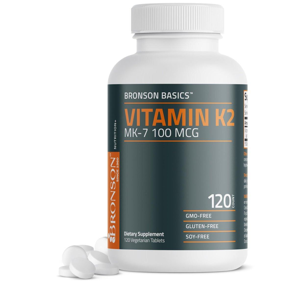 Bronson Vitamin K2 MK-7 100 MCG – Knochenunterstützung, MK7 Menaquinon, Non-GMO, 120 Tabletten