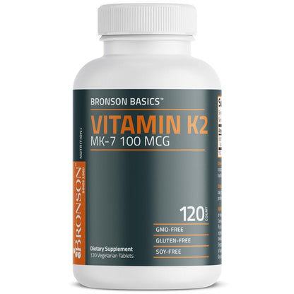 Bronson Vitamin K2 MK-7 100 MCG – Knochenunterstützung, MK7 Menaquinon, Non-GMO, 120 Tabletten