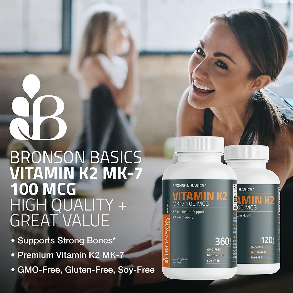 Bronson Vitamin K2 MK-7 100 MCG – Knochenunterstützung, MK7 Menaquinon, Non-GMO, 120 Tabletten