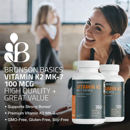 Bronson Vitamin K2 MK-7 100 MCG – Knochenunterstützung, MK7 Menaquinon, Non-GMO, 120 Tabletten