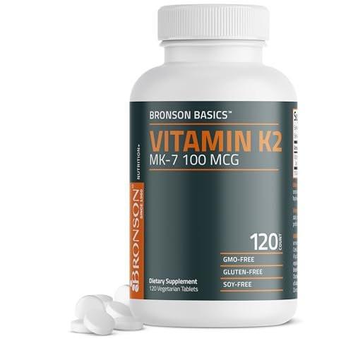 Bronson Vitamin K2 MK-7 100 MCG – Knochenunterstützung, MK7 Menaquinon, Non-GMO, 120 Tabletten