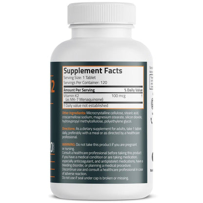 Bronson Vitamin K2 MK-7 100 MCG – Knochenunterstützung, MK7 Menaquinon, Non-GMO, 120 Tabletten