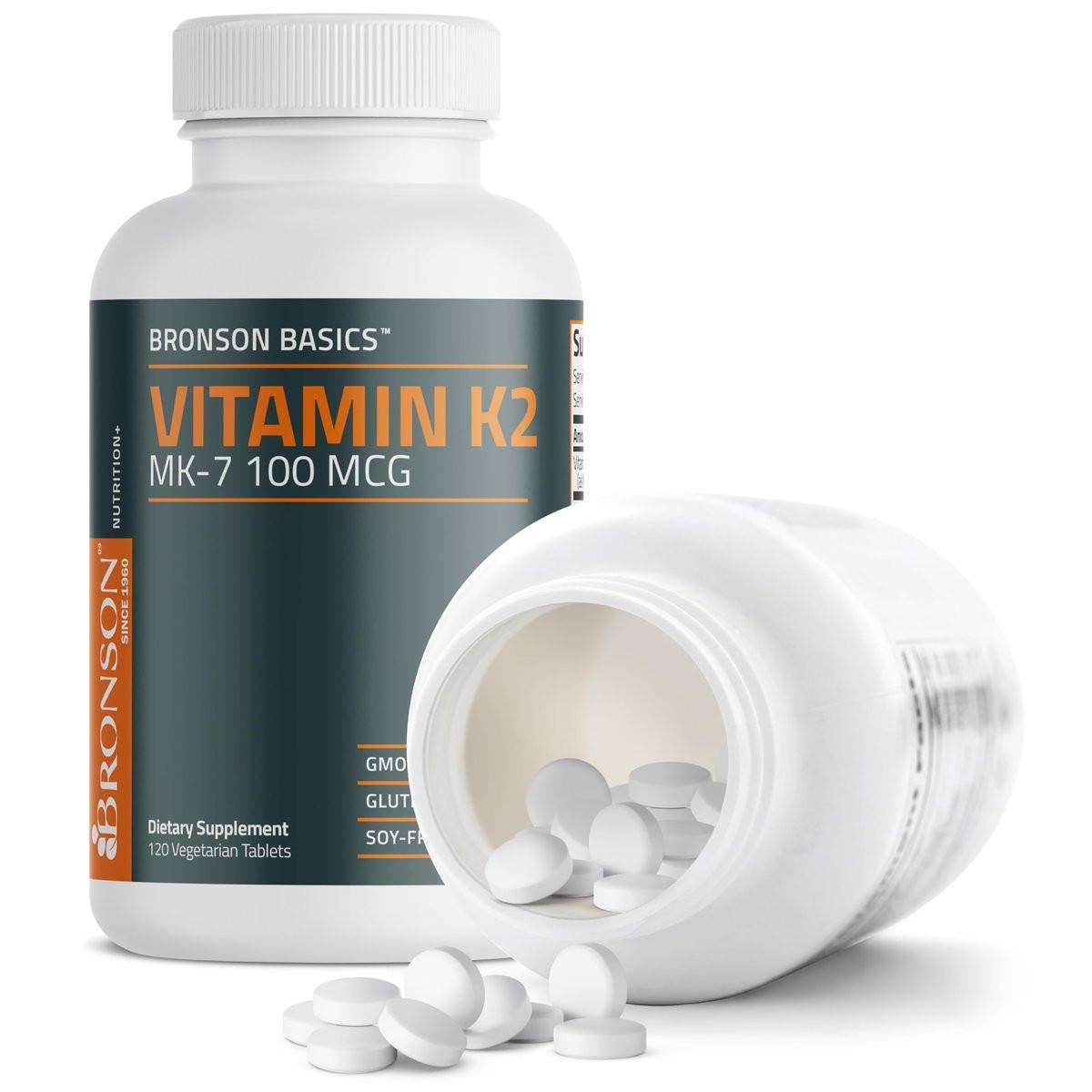 Bronson Vitamin K2 MK-7 100 MCG – Knochenunterstützung, MK7 Menaquinon, Non-GMO, 120 Tabletten