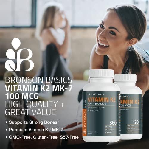 Bronson Vitamin K2 MK-7 100 MCG – Knochenunterstützung, MK7 Menaquinon, Non-GMO, 120 Tabletten