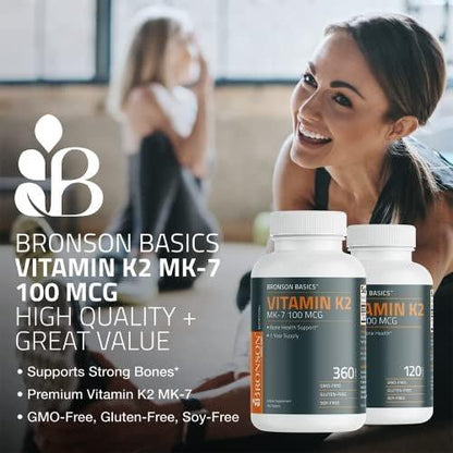 Bronson Vitamin K2 MK-7 100 MCG – Knochenunterstützung, MK7 Menaquinon, Non-GMO, 120 Tabletten