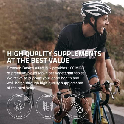 Bronson Vitamin K2 MK-7 100 MCG – Knochenunterstützung, MK7 Menaquinon, Non-GMO, 120 Tabletten