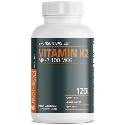 Bronson Vitamin K2 MK-7 100 MCG – Knochenunterstützung, MK7 Menaquinon, Non-GMO, 120 Tabletten