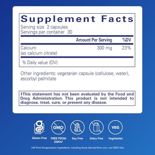 Pure Encapsulations Calcium (Citrat) – Hochwertiges Calciumcitrat für Knochen, Zähne, Darm und Herz-Kreislauf-Unterstützung* – 60 Kapseln