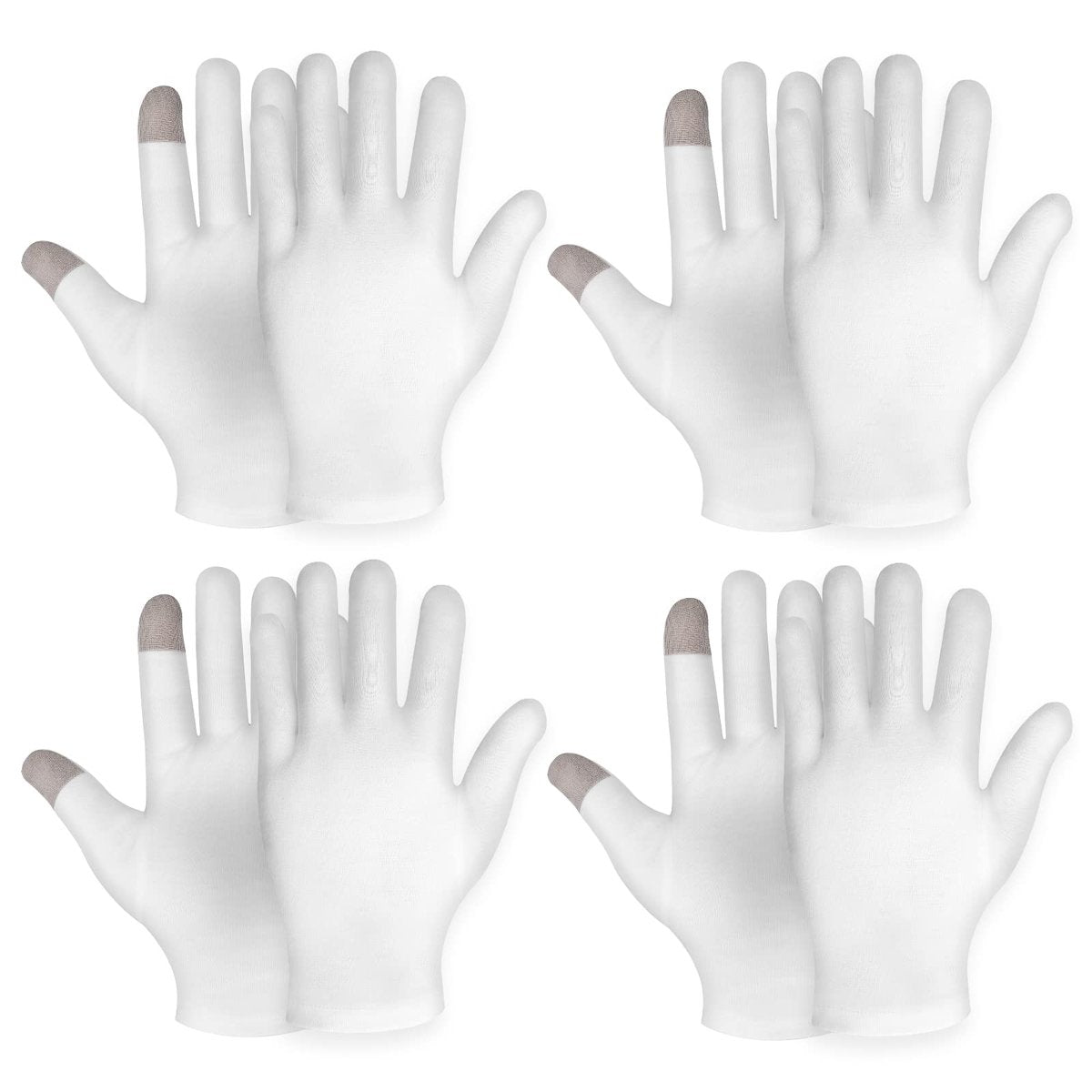4 Paar Touchscreen-fähige feuchtigkeitsspendende Handschuhe aus weißer Baumwolle – Nachtpflege für rissige, trockene und juckende Hände (Ekzem, Hautpflege)