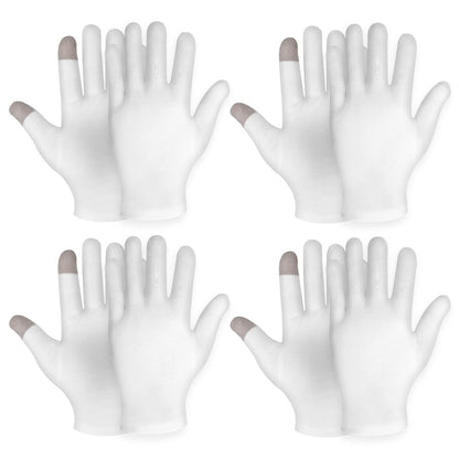 4 Paar Touchscreen-fähige feuchtigkeitsspendende Handschuhe aus weißer Baumwolle – Nachtpflege für rissige, trockene und juckende Hände (Ekzem, Hautpflege)