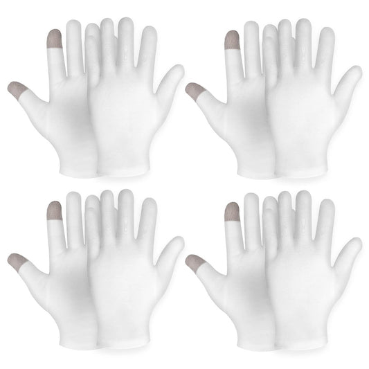 4 Paar Touchscreen-fähige feuchtigkeitsspendende Handschuhe aus weißer Baumwolle – Nachtpflege für rissige, trockene und juckende Hände (Ekzem, Hautpflege)