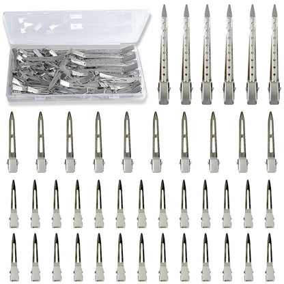 TseroFay 42-teiliges Haarstyling-Clip-Set: Silberne Metall-Entenschnabelclips für Damen, Lange Entenschnabelnadeln, Alligator-Rollen mit Aufbewahrungsbox