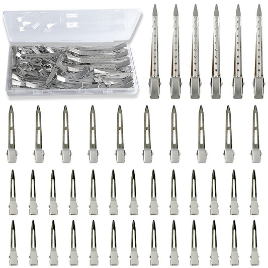 TseroFay 42-teiliges Haarstyling-Clip-Set: Silberne Metall-Entenschnabelclips für Damen, Lange Entenschnabelnadeln, Alligator-Rollen mit Aufbewahrungsbox