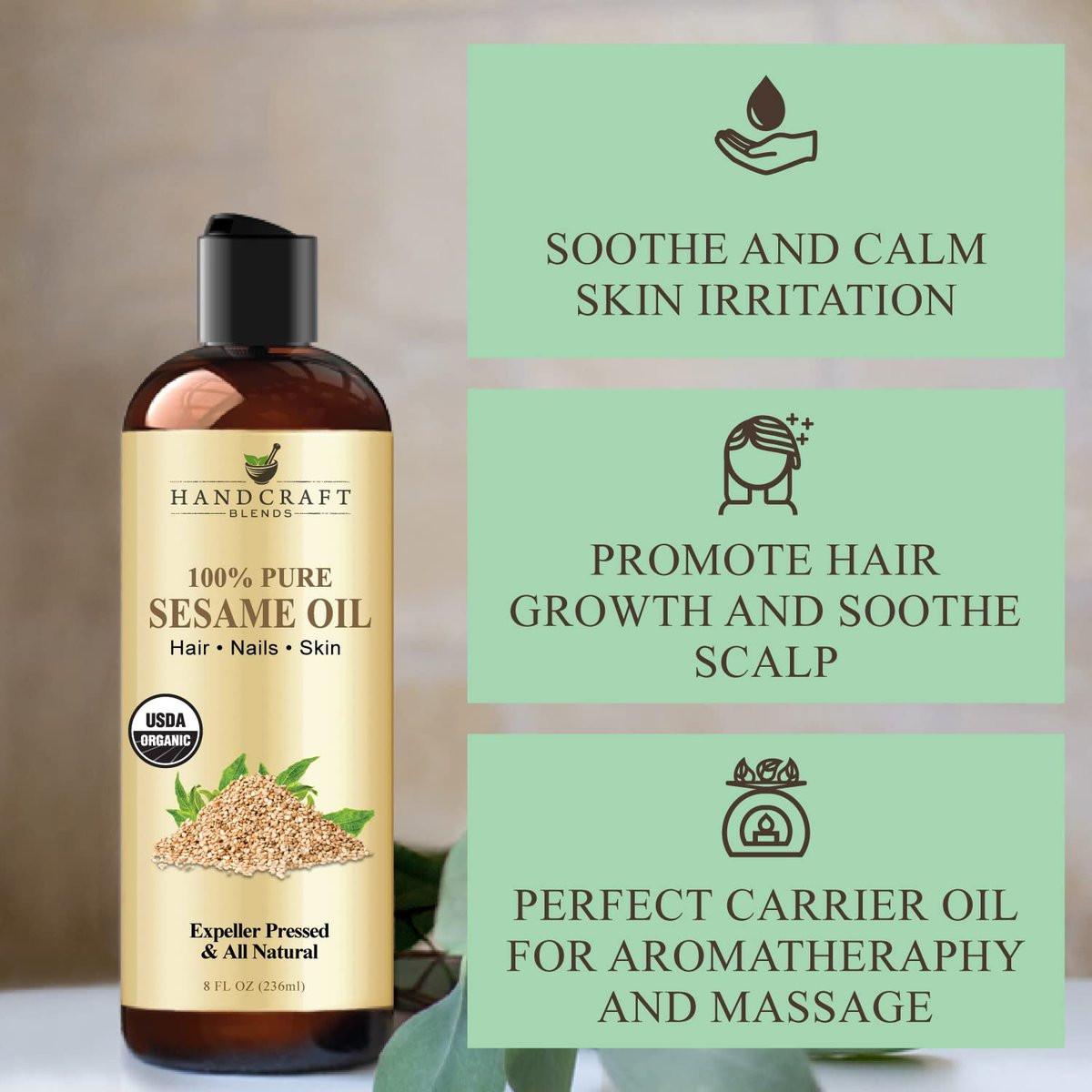 Handcraft Blends Bio Sesamöl – 8 Fl Oz – 100 % rein und natürlich – Premium Trägeröl für Haut und Haar – Kaltgepresst und hexanfrei
