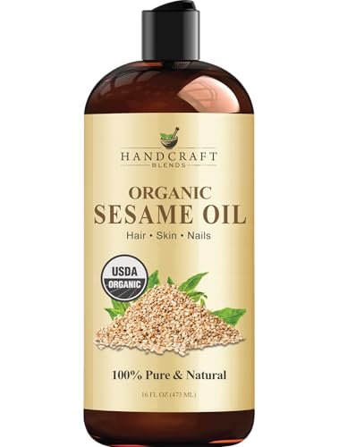 Handcraft Blends Bio Sesamöl – 16 Fl Oz – 100 % rein und natürlich – Premium Trägeröl für Haut und Haar – Kaltgepresst und hexanfrei