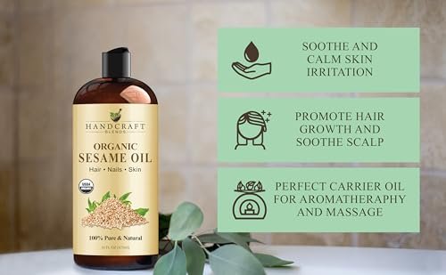 Handcraft Blends Bio Sesamöl – 16 Fl Oz – 100 % rein und natürlich – Premium Trägeröl für Haut und Haar – Kaltgepresst und hexanfrei
