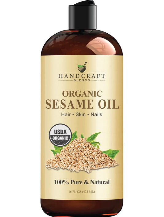 Handcraft Blends Bio Sesamöl – 16 Fl Oz – 100 % rein und natürlich – Premium Trägeröl für Haut und Haar – Kaltgepresst und hexanfrei