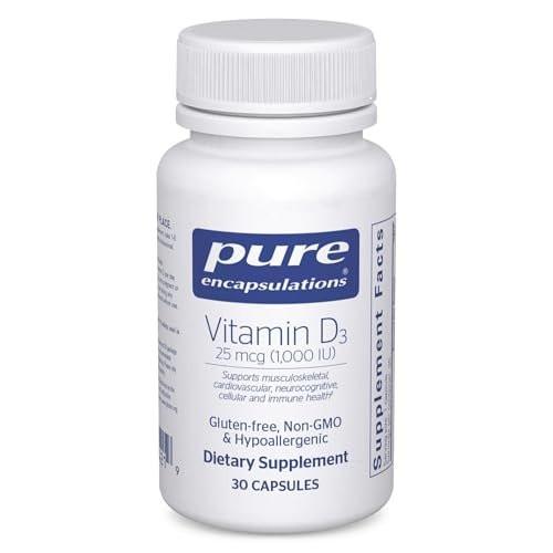 Pure Encapsulations Vitamin D3 25 µg (1.000 IE) – Nahrungsergänzungsmittel für Knochen-, Gelenk-, Brust-, Herz-, Darm- und Immununterstützung* – mit Premium Vitamin D – 30 Kapseln