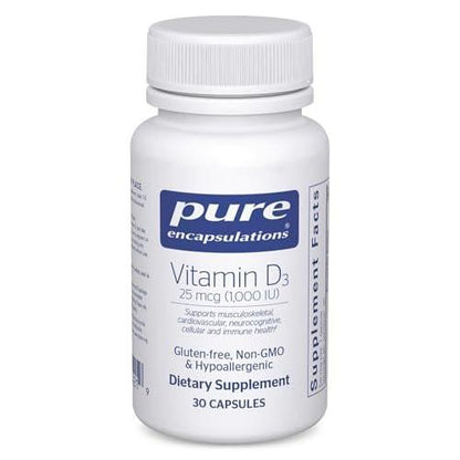 Pure Encapsulations Vitamin D3 25 µg (1.000 IE) – Nahrungsergänzungsmittel für Knochen-, Gelenk-, Brust-, Herz-, Darm- und Immununterstützung* – mit Premium Vitamin D – 30 Kapseln