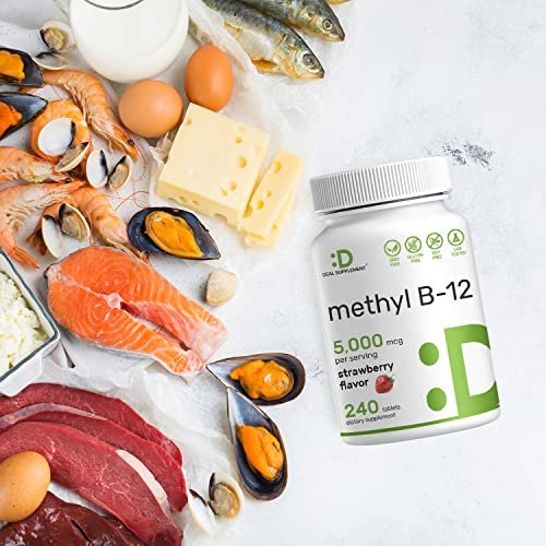 DEAL SUPPLEMENT Methyl B-12 Vitamine 5000 mcg, 240 Kautabletten | Aktive Form - Erdbeergeschmack - Energieunterstützung & Gehirnfunktion - Vegetarisch & GMO-frei