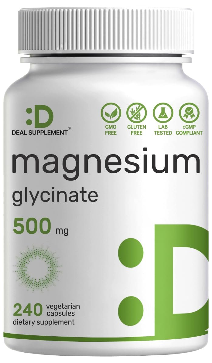 DEAL SUPPLEMENT Magnesium Glycinat 500mg, 240 vegane Kapseln | 100% cheliert für leichte Aufnahme | Essentielles Mineralstoffpräparat | Non-GMO, glutenfrei