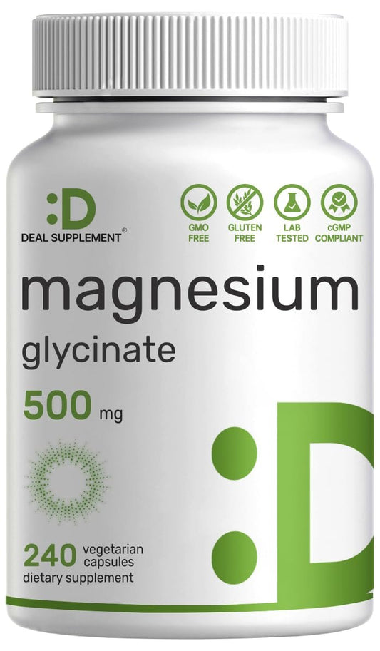 DEAL SUPPLEMENT Magnesium Glycinat 500mg, 240 vegane Kapseln | 100% cheliert für leichte Aufnahme | Essentielles Mineralstoffpräparat | Non-GMO, glutenfrei
