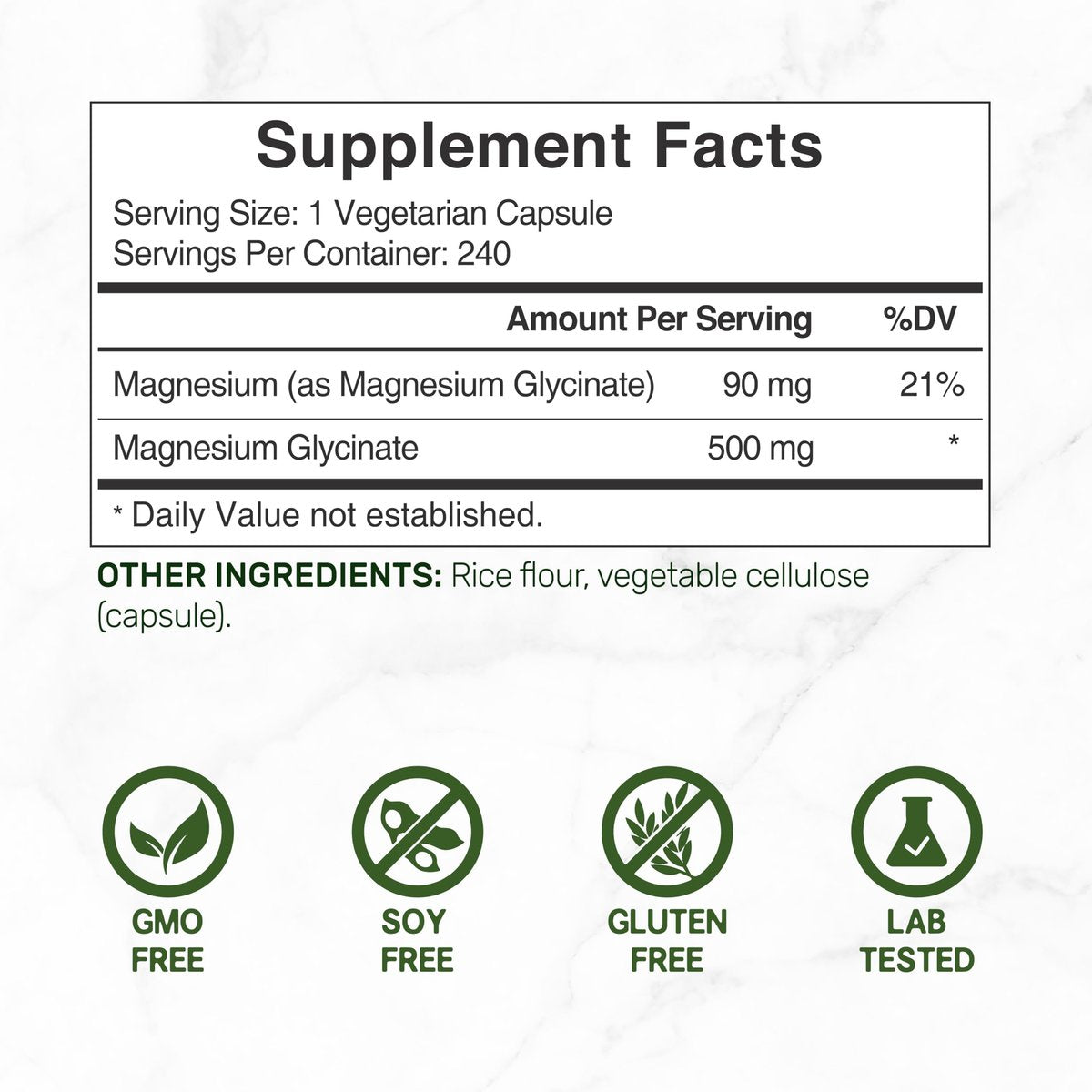 DEAL SUPPLEMENT Magnesium Glycinat 500mg, 240 vegane Kapseln | 100% cheliert für leichte Aufnahme | Essentielles Mineralstoffpräparat | Non-GMO, glutenfrei