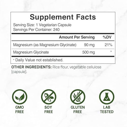 DEAL SUPPLEMENT Magnesium Glycinat 500mg, 240 vegane Kapseln | 100% cheliert für leichte Aufnahme | Essentielles Mineralstoffpräparat | Non-GMO, glutenfrei