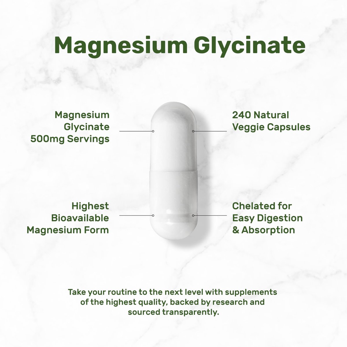 DEAL SUPPLEMENT Magnesium Glycinat 500mg, 240 vegane Kapseln | 100% cheliert für leichte Aufnahme | Essentielles Mineralstoffpräparat | Non-GMO, glutenfrei