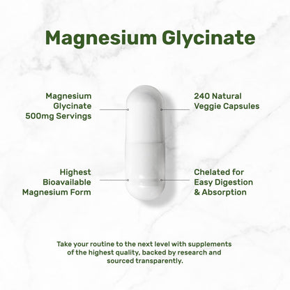 DEAL SUPPLEMENT Magnesium Glycinat 500mg, 240 vegane Kapseln | 100% cheliert für leichte Aufnahme | Essentielles Mineralstoffpräparat | Non-GMO, glutenfrei