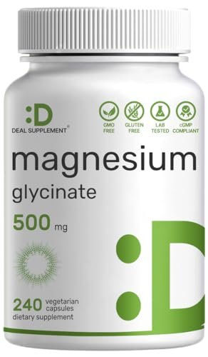 DEAL SUPPLEMENT Magnesium Glycinat 500mg, 240 vegane Kapseln | 100% cheliert für leichte Aufnahme | Essentielles Mineralstoffpräparat | Non-GMO, glutenfrei
