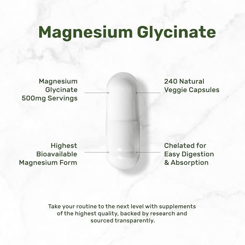 DEAL SUPPLEMENT Magnesium Glycinat 500mg, 240 vegane Kapseln | 100% cheliert für leichte Aufnahme | Essentielles Mineralstoffpräparat | Non-GMO, glutenfrei
