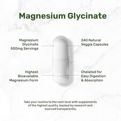 DEAL SUPPLEMENT Magnesium Glycinat 500mg, 240 vegane Kapseln | 100% cheliert für leichte Aufnahme | Essentielles Mineralstoffpräparat | Non-GMO, glutenfrei