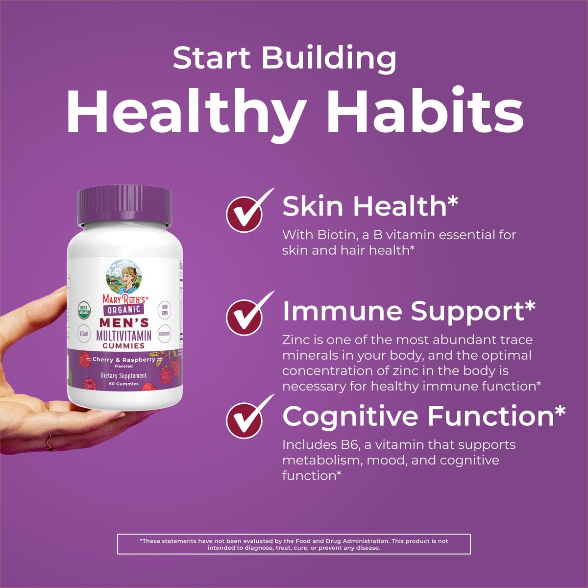 MaryRuth Organics Männer Vitamin Gummibärchen | USDA Bio | Vegan | Tägliche Multivitamine für Immununterstützung | Non-GMO | Glutenfrei | 60 Stück