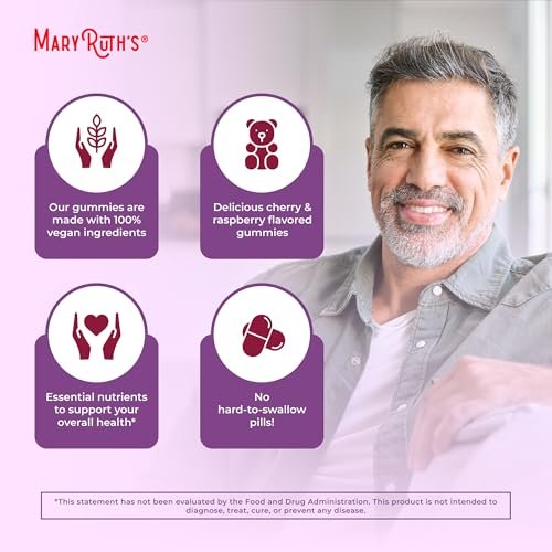 MaryRuth Organics Männer Vitamin Gummibärchen | USDA Bio | Vegan | Tägliche Multivitamine für Immununterstützung | Non-GMO | Glutenfrei | 60 Stück