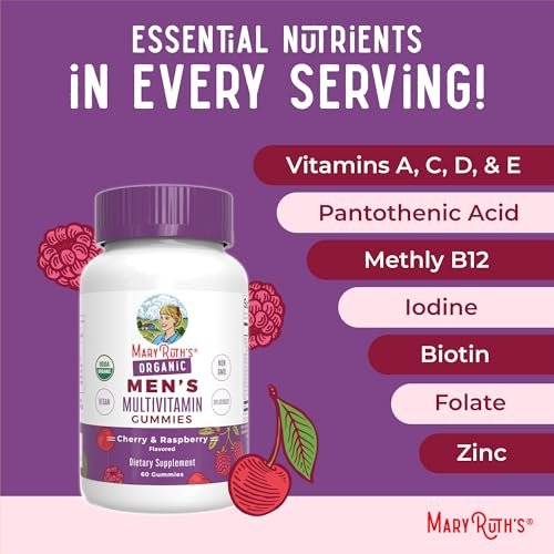 MaryRuth Organics Männer Vitamin Gummibärchen | USDA Bio | Vegan | Tägliche Multivitamine für Immununterstützung | Non-GMO | Glutenfrei | 60 Stück