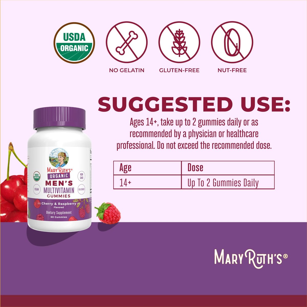 MaryRuth Organics Männer Vitamin Gummibärchen | USDA Bio | Vegan | Tägliche Multivitamine für Immununterstützung | Non-GMO | Glutenfrei | 60 Stück