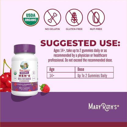 MaryRuth Organics Männer Vitamin Gummibärchen | USDA Bio | Vegan | Tägliche Multivitamine für Immununterstützung | Non-GMO | Glutenfrei | 60 Stück