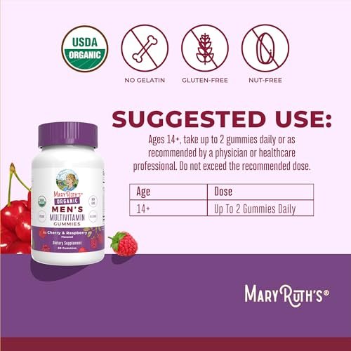MaryRuth Organics Männer Vitamin Gummibärchen | USDA Bio | Vegan | Tägliche Multivitamine für Immununterstützung | Non-GMO | Glutenfrei | 60 Stück
