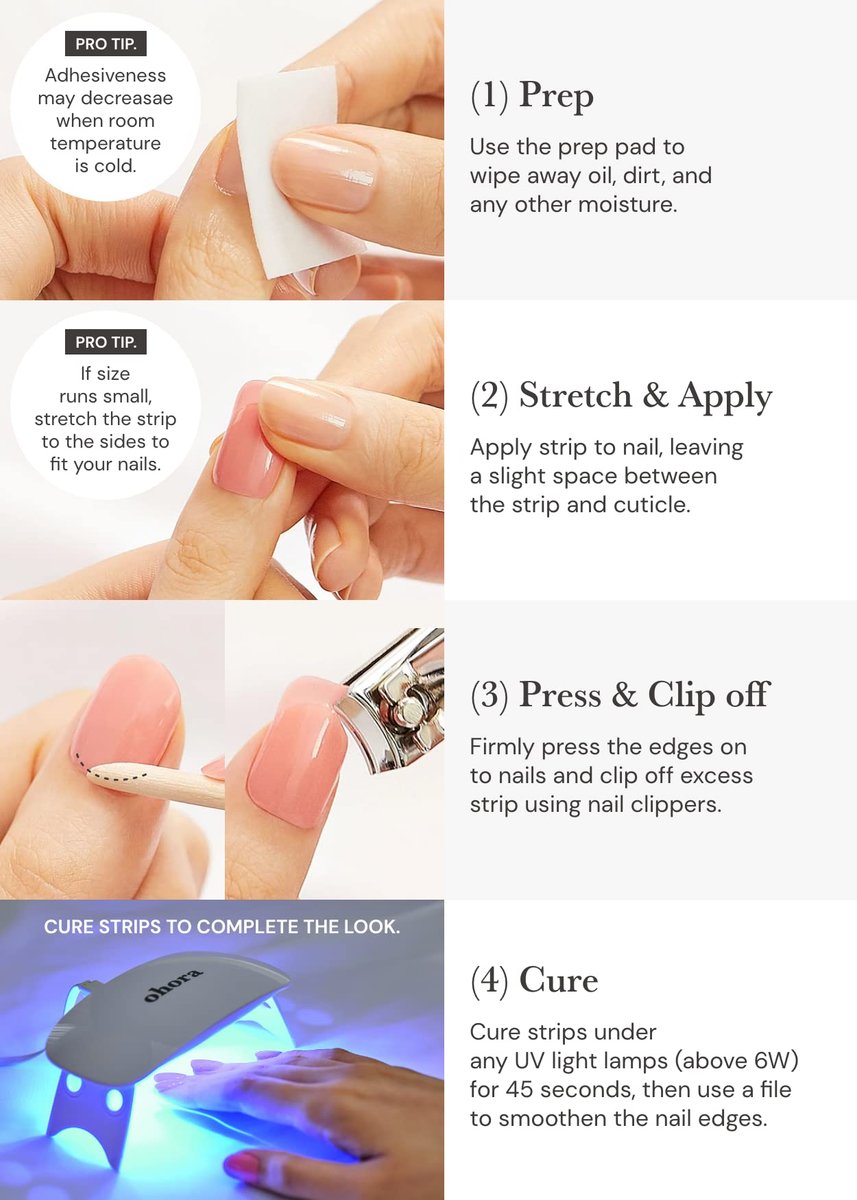 ohora Semi-Gel-Nagelstreifen N Bare Gray – 34-teiliges Set, UV/LED-kompatibel, langanhaltend & salonqualität