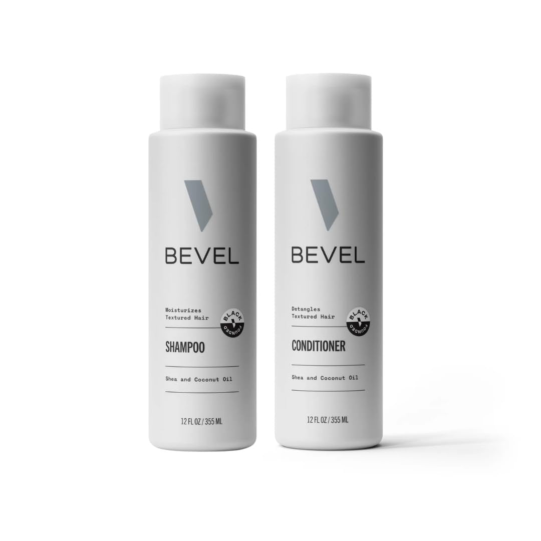 Bevel Shampoo und Conditioner Set für Männer - Haarpflege-Set mit Sheabutter und Kokosöl für feuchtigkeitsspendende und entwirrende Texturen - 2 x 355 ml