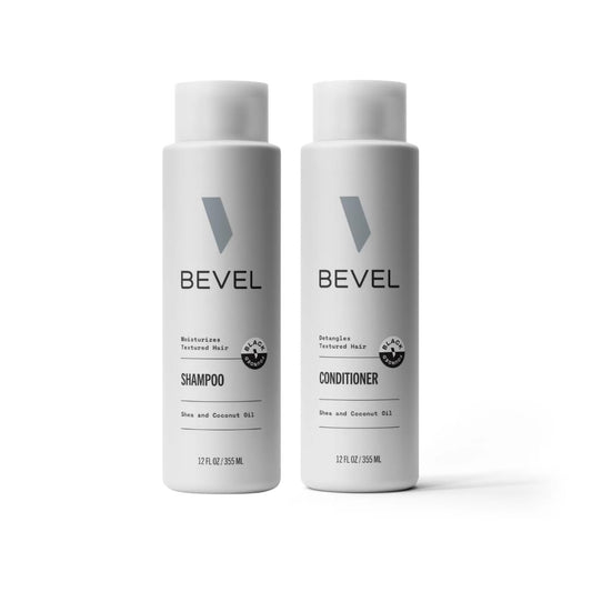Bevel Shampoo und Conditioner Set für Männer - Haarpflege-Set mit Sheabutter und Kokosöl für feuchtigkeitsspendende und entwirrende Texturen - 2 x 355 ml