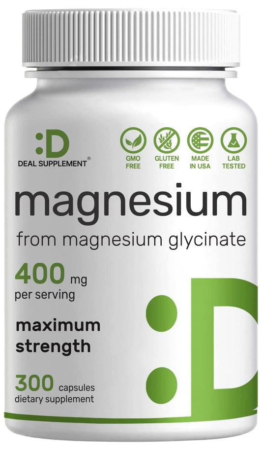 Magnesiumglycinat 400mg, 300 Kapseln | 100% cheliert für leichte Aufnahme | Essenzielles Mineral für Muskeln, Schlaf & Herzgesundheit*
